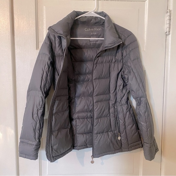 CALVIN KLEIN Puffer Down Zip Up Grey Jacket Women's Size Small - Picture 8 of 10